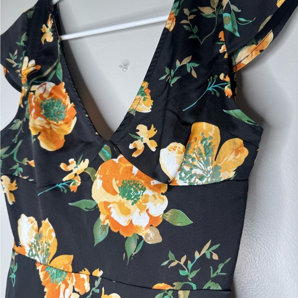 Nwt PrettyLittleThing Black and Orange Floral Dress